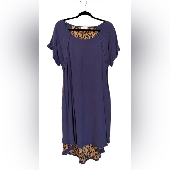 Umgee Dresses & Skirts - Umgee Hi-Low Leopard Print Mixed Media Dress Linen Blend | Large